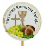 Trend-Deco Kommuniói tortadísz, nyomtatott felirat, 30cm, pálcikán (#7566)