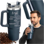  Nagy Termoszbögre, szívószállal, sötétkék, 880ml, gravírozott ajándék (16548653)