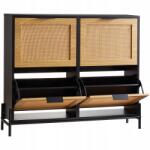  Rattan Cipősszekrény 1040x240x880MM Fekete, 4 Kihúzható Fiókkal (FCTBXJ4C374)