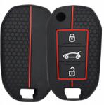 Szilikon Kulcsvédő Tok, fekete-piros, Peugeot, Citroen