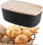 Practic Kenyértartó Fából Készült Vágódeszkával, Nagy Méretű Fekete 2IN1 (10083099)