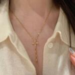  Női vintage kereszt nyaklánc, ezüst, arany színű, S925 ezüst