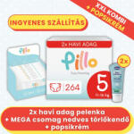 Pillo 5, 11-16 kg - 264 db pelenka + 12x72 db törlőkendő + 2x popsikrém - 2 havi Kombi Plusz csomag