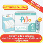 Pillo 1, 2-5 kg - 396 db pelenka + 12x72 db törlőkendő + 2x popsikrém - 2 havi Kombi Plusz csomag