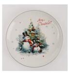  IRIS kerámia tányér, hóemberek a karácsonyfa előtt, "merry christmas" felirat 25 cm (QX_IMPEX_KFT_172936) (QX_IMPEX_KFT_172936)
