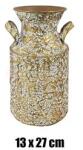 IRIS bádog váza, 2 füllel, arany, fehér nyomott mintás 13 x 27 cm (QX_IMPEX_KFT_80938) (QX_IMPEX_KFT_80938)