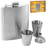 Orion tálalókészlet, alkoholos üveg/4 pohár/tölcsér, rozsdamentes acél, 210 ml, ezüst (124520)