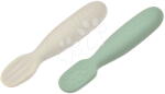 Beaba Linguri de antrenament ergonomice din silicon Silicone Pre-Spoons Sage Green Velvet Grey Beaba din silicon pentru hrănire independentă, 2 bucăți, de la 4 luni (BE913578) Set pentru masa bebelusi