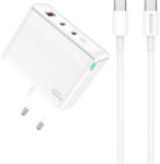 Jellico Univerzális 100W GaN Hálózati Telefon, Tablet, Kamera és Fényképezőgép Gyors Töltő, 2db USB-C, és 1db USB-A aljzattal + 1m USB-C to USB-C Kábel (Jellico - C118)