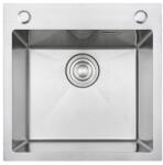 Kevmil MEX 500.500 Exkluzív design extra mély egymedencés rozsdamentes mosogató adagolóval 50 x 50 x 23 cm - Inox (mex 500x500 inox)