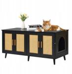 Vevor macska alomtálca szekrény, fekete, 119×46×50cm, 2 rekeszes, 4 ajtós (5907021418065)