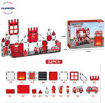 Mamido Set de construcție magnetic pompieri 32 piese, 2x mașină de pompieri, pompier (MT1483) Jucarii de constructii magnetice