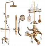 Ari Fali zuhany szett, kerek, arany, retro, réz, kézi zuhannyal (Zestaw Prysznicowy Natynkowy RETRO 002)
