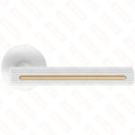 METAL-BUD ELEGANZA/ELEGANT ajtókilincs kerek rozettás R - FIT rozettás 6mm fehér - díszes arany betét BB (65-MB-VELEOFIZBM-51)