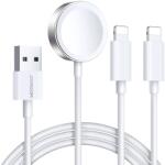 JOYROOM Cablu pentru incarcare si transfer de date Joyroom S-IW007 3 in 1, USB la 2x Lightning, Incarcator wireless 3.5W Apple Watch integrat, 1.2m, Alb (6956116771294)