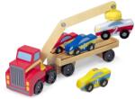 Melissa & Doug Melissa Doug Autotransporter din lemn cu macarale magnetice si 4 masini 30 cm (19390)