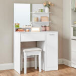 Brius Masuta toaleta oglinda dulap sertar cosmetice pal, 80x40x132 cm, design modern, alb (EZ-RDT119W01)