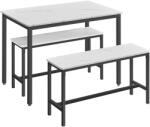 Brius Masa bar 2 banci cadru metalic design industrial pal, 110x70x75 cm, design modern, alb marmura (EZ-KDT070B59)