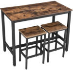 Brius Set masa bar 2 scaune cadru otel blat lemn industrial, 120x60x90 cm, design rustic, maro rustic (EZ-LBT15X)