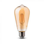 V-TAC LED lámpa , égő , izzószálas hatás , filament , E27 foglalat , Edison , 6 Watt , meleg fehér , borostyán sárga (214362)