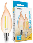 Modee LED lámpa , égő , 2 db , izzószálas hatás , filament , gyertya , E14 foglalat , C35 , 4 Watt , dimmelhető , meleg fehér , 1800K , borostyán sárga , Modee (ML-CFAFL1800K4WE14DB2)