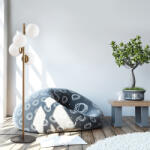 Opviq Skandináv állólámpa, arany fém ház, 130 cm magas, 32 x 32 cm talp, 4 x E27 aljzat (max. 40 W), elegáns üvegkupak, 200 cm kábelhossz, stílusos világítás modern lakberendezéshez és lakóterekhez (521SHN1