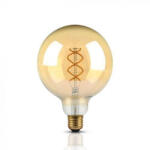 V-TAC LED lámpa , égő , izzószálas hatás , filament , gömb , E27 foglalat , G125 , 5 Watt , meleg fehér , borostyán sárga (217216)