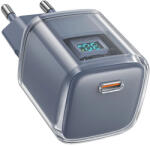 ACEFAST A53 PD 30W GaN USB-C hálózati töltő kijelzővel, szürke