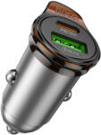 hoco. autós töltő USB A + Type C + kábel Type C to Type C PD QC3.0 43W NZ16A, metálszürke