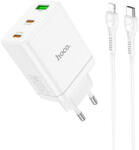 hoco. hálózati töltő 2 x Type C + USB A + kábel Type C to Lightning PD QC3.0 3A 35W N33, fehér