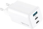 Forever TC-08-65ACC GaN PD QC hálózati töltő 2x USB-C 1x USB 65W, fehér