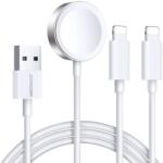 JOYROOM Cablu de date Joyroom S-IW007 3 in 1, USB la 2x Lightning, Incarcator wireless 3.5W Apple Watch integrat, 1.2m, Alb (6956116771294)