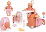Smoby Set valiză de înfășat cu pătuț și păpușă în baie 3în1 Nursery Soft Baby Nurse Smoby cu wc și duș funcțional și biberon (SM220392-4) Papusa