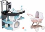 Smoby Set spălătorie cu mașină de spălat cu încărcare frontală și cărucior adânc pentru păpușă Rowenta Wash&Clean Laundry Smoby cu husă textilă și aspirator electronic cu sunet (SM330320-18)