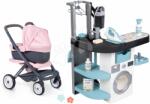 Smoby Set spălătorie cu mașină de spălat cu încărcare frontală și cărucior sport 3în1 Rowenta Wash&Clean Laundry Smoby cu imagini de format mare și un aspirator electronic (SM330320-26)