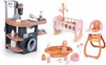 Smoby Set spălătorie cu mașină de spălat și cădiță cu leagăn Rowenta Wash&Clean Laundry Smoby și scaun de masă și aspirator (SM330327-8)