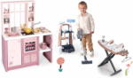 Smoby Set bucătărie electronică și cărucior de curățenie Loft Fleur Pink 360° Smoby cu aspirator vertical și masă de călcat (SM312602-6) Bucatarie copii