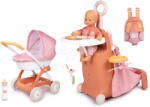 Smoby Set valiză de înfășat cu pătuț pe roți 3în1 Nursery Soft Baby Nurse Smoby și cărucior adânc cu marsupiu și biberon (SM220392-1) Papusa