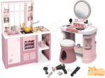 Smoby Set bucătărie electronică cu paste magice Loft Fleur Pink 360° Smoby cu măsuță cosmetică și uscător de păr (SM312602-1) Bucatarie copii