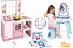 Smoby Set bucătărie electronică și măsuță cosmetică Frozen Loft Fleur Pink 360° Smoby cu taburete și valiză cosmetică (SM312602-4) Bucatarie copii