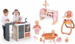 Smoby Set bucătărie insulă și scaun de masă Kitchen Island 360° Smoby cu pătuț și cădiță pentru păpușă de 32 cm (SM312601-1) Bucatarie copii