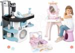 Smoby Set spălătorie cu mașină de spălat cu încărcare frontală și măsuță cosmetică Prințesele Wash&Clean Laundry Smoby cu scăunel și aspirator electronic (SM330320-10)