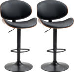 Homcom 2 db-os bárszék szett állítható magasságú háttámlával, fa és műbőr, 53x52x92-112 cm, fekete