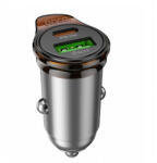 hoco. NZ16A autós, szivargyújtós töltő 43W, 3A, 1 x USB-A, 1 x USB-C + USB-C töltőkábel, adatkábel, szürke