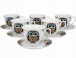 Duo Etno baglyos csésze szett, 6 részes, porcelán, alátéttel (6664)