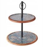 Koopman Mangófából készült Kétszintes Patera, kék, virágos mintával, 43cm (A67103080-1)