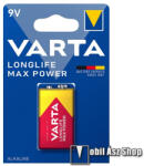 VARTA LONGLIFE MAX POWER tartós elem (6LR61, 9V, alkáli) 1db/csomag (4722101401)