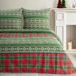 Takoy Karácsonyi flanel ágyneműhuzat-garnitúra 220x200 cm zöld-piros skandináv minta