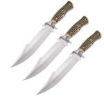 Depox Set trei cutite vanatoare, lama otel zimtata, DEPOX®, 30 cm, teaca inclusa (0122)