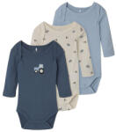 NAME IT Set 3 body băiat cu mâneca lunga, crem/albastru/bleu tractorase, 50/98 crem, albastru/ Jet Stream (14435F)
